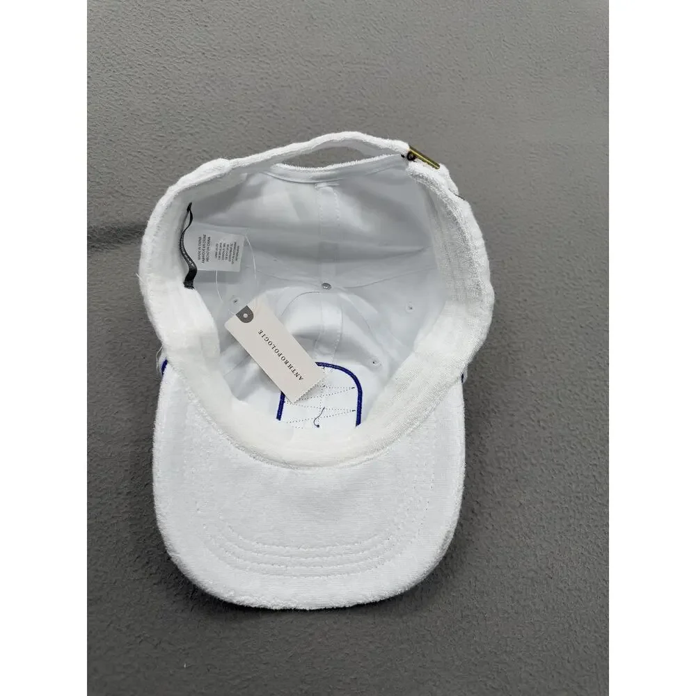 Anthropologie Hat Cap Strap Back One Size White Blue Villa Dolce Terry Mens - Picture 5 of 8